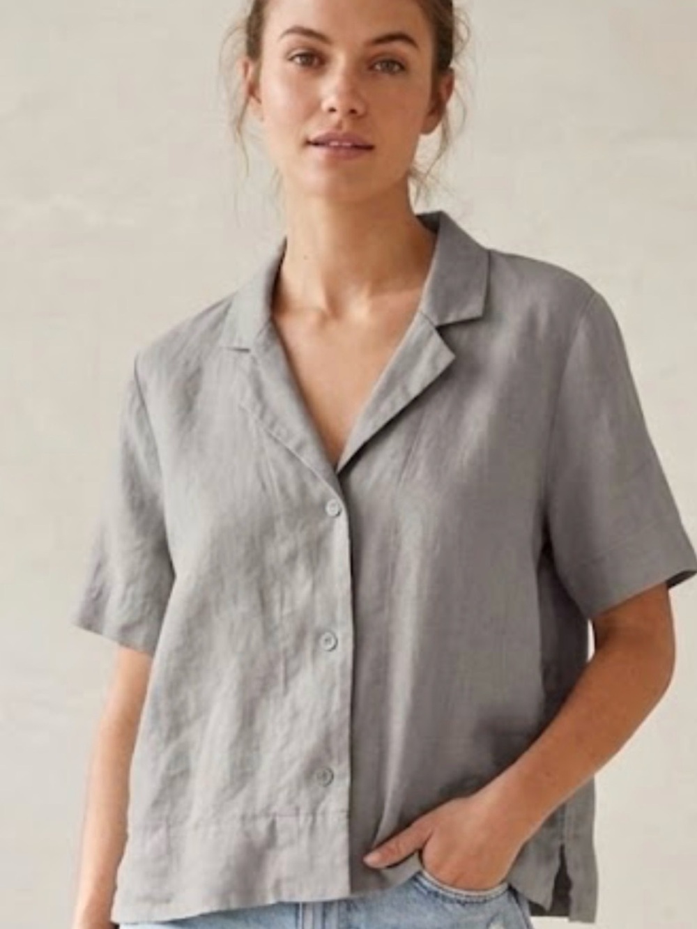 Quince Linen Boxy Fit Short Sleeve Button Down Top Size S